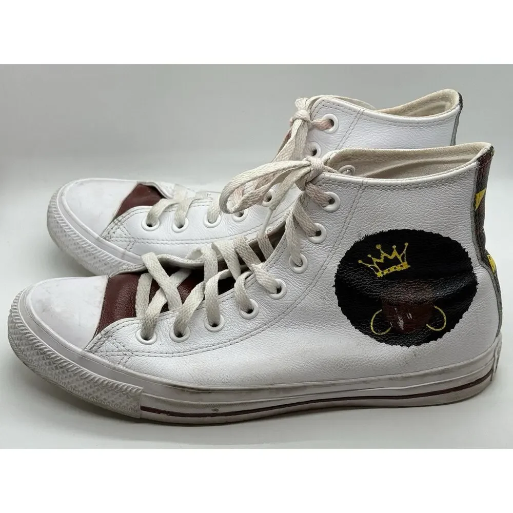 Custom Painted African Queen Hi Top White Leather Converse Chuck Taylor Womens 9 - Picture 7 of 16